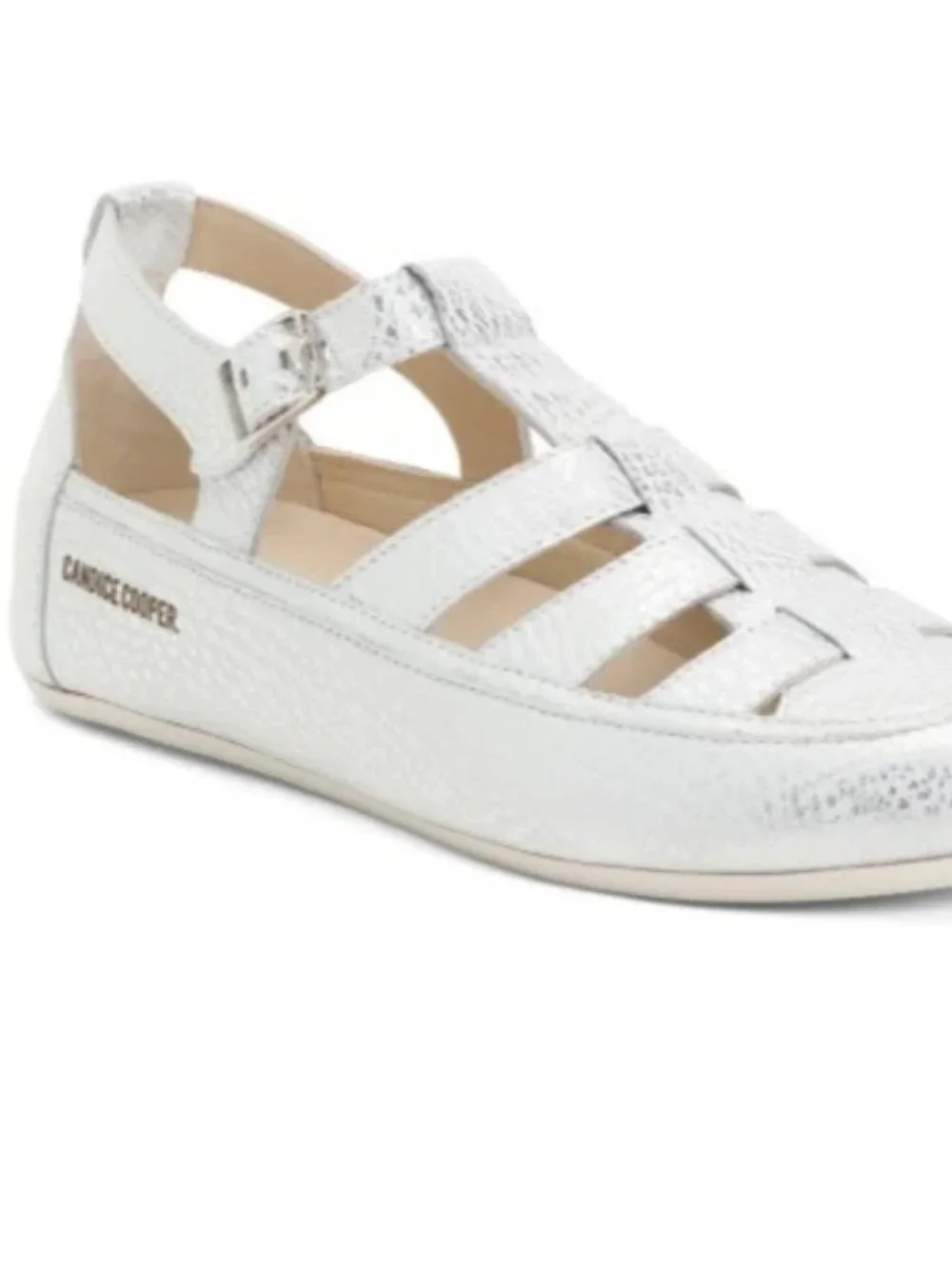 NIB Candice Cooper Rock T-Bar Leather Fishmerman Sandals Silver 9 39